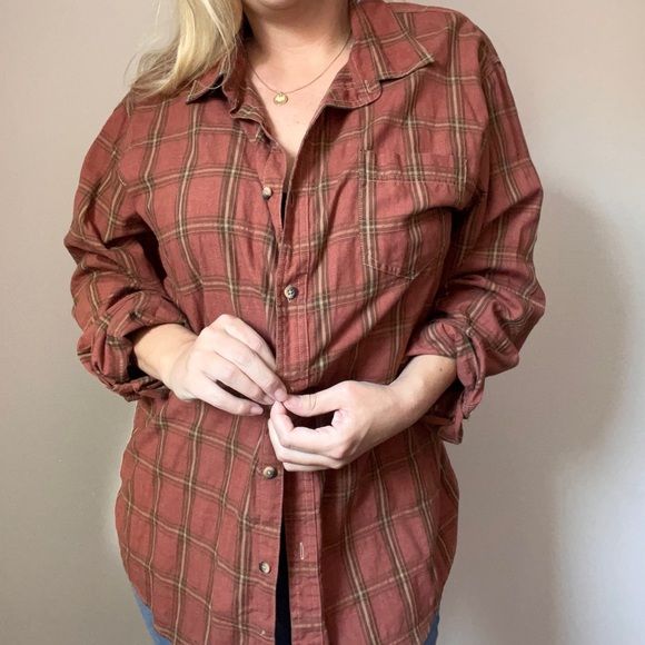 Bass Burnt Orange Plaid Flannel Button Down Shirt - Picture 3 of 10